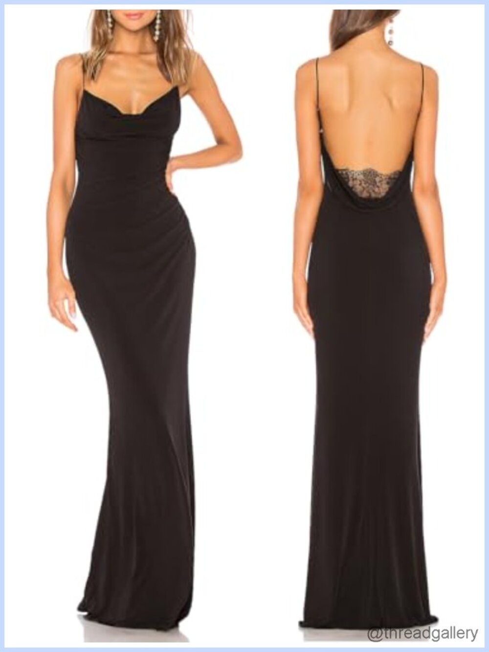 Lace Backless Mermaid Maxi Dress with Spaghetti Strap and Drape Neck